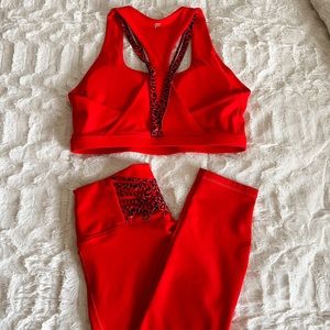 Fabletics Cherry Red Workout Matching Set - Size Medium - Worn ONCE - Cheetah